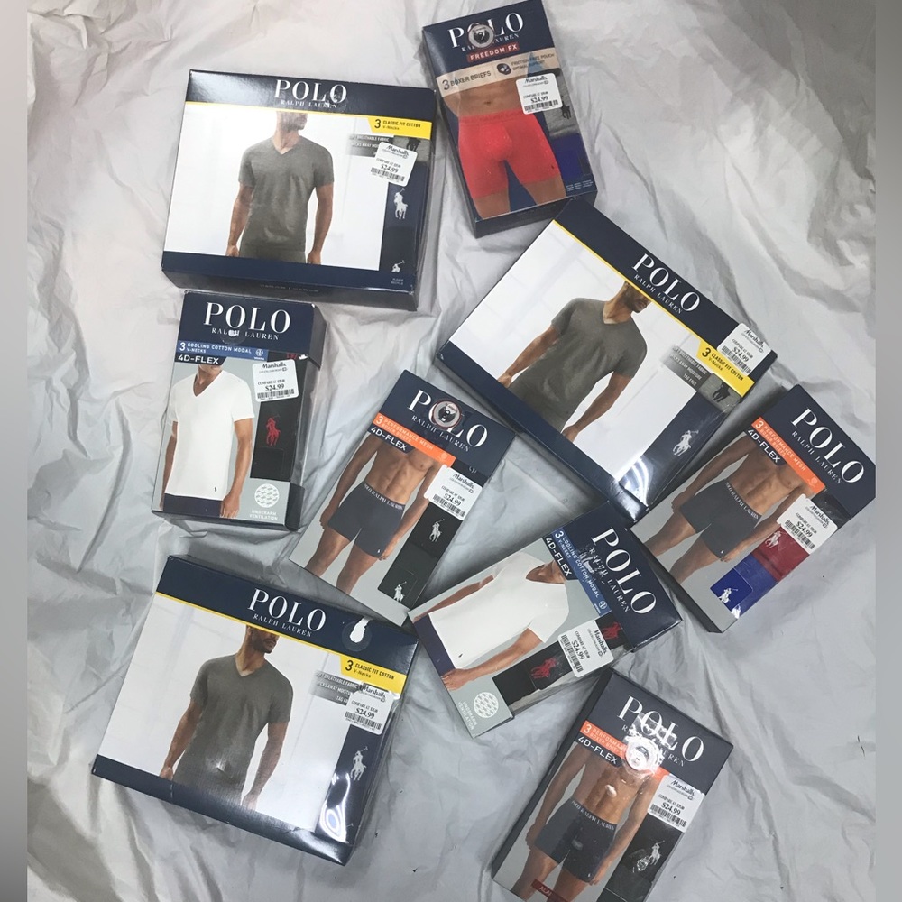 Brand new polo boxer briefs and v neck t shirts!
